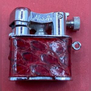 Vintage Aladin Cigarette Lighter Lift Arm Leather Wrap Keychain 1” MCM *Read*